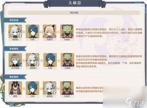 原神久岐忍配队技巧