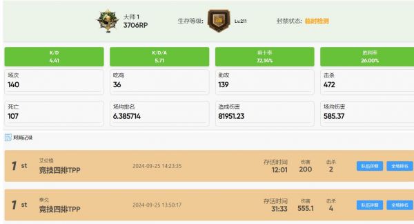 绝地求生战绩查询_PUBG战绩查询_查询吃鸡战绩KD网站 图1