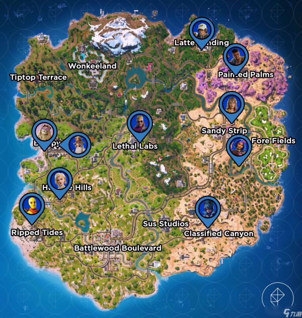 《堡垒之夜》第七章第一赛季所有角色位置