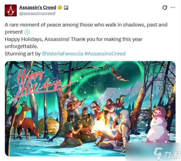 《刺客信条》圣诞贺图公布！历代主角篝火旁温馨共聚
