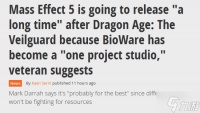 曝《质量效应5》还要等很久 生软只搞单线开发了
