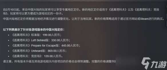 《逃离塔科夫》Steam国区价格永降：标准版降至199元