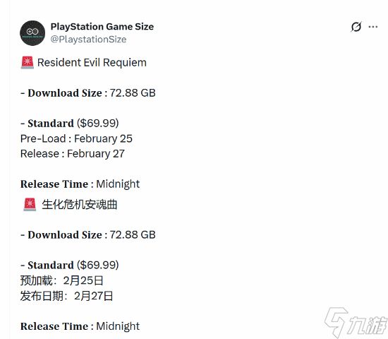 《生化危机:安魂曲》PS5版泄露!72.88GB成系列最大