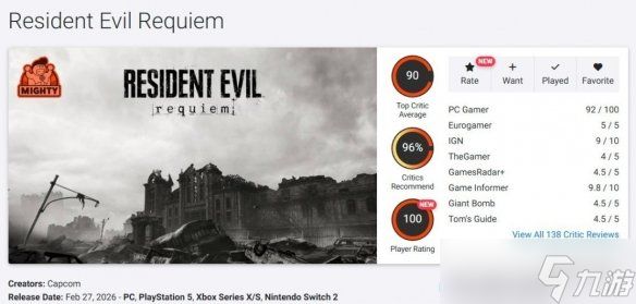 好评如潮!《生化危机9》M站媒体评分已上升至89分
