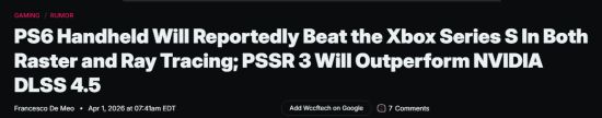 曝PS6掌机性能直逼主机级！超分技术力压DLSS